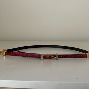 Red Burgundy Snake Skin Belt With Gold Links And Buckle